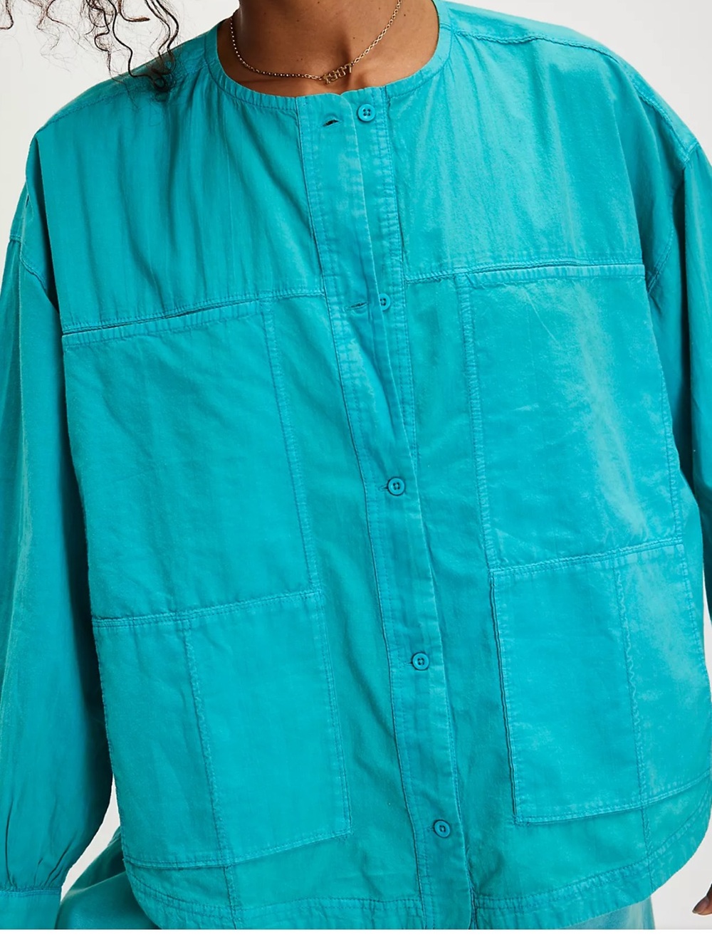 87ZZ.NWT Free people Golden Hour House Shirt Turquoise   Shirt oversized - Picture 3 of 4